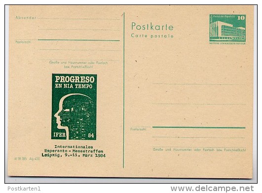 DDR P84-4a-84 C61-a Postkarte Zudruck ESPERANTO -TREFFEN  LEIPZIG 1984 - Privatpostkarten - Ungebraucht