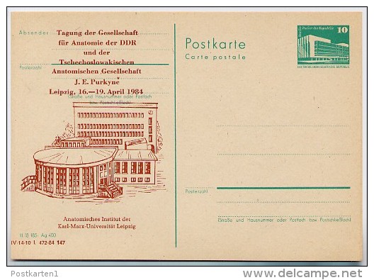 DDR P84-6-84 C63 Postkarte Zudruck ANATOMENTAGUNG Institut PURKINJE Leipzig 1984 - Cartes Postales Privées - Neuves