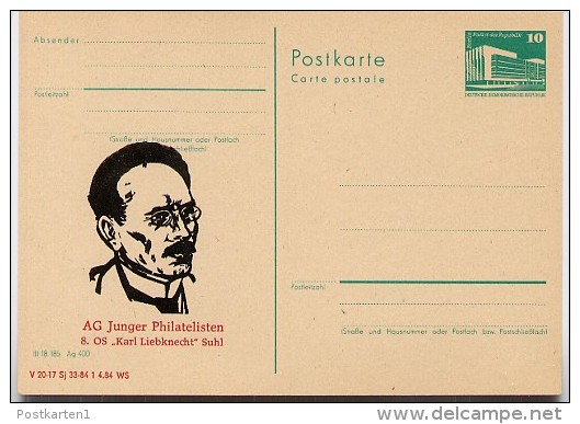 DDR P84-8a-84 C64 Postkarte Zudruck KARL LIEBKNECHT Suhl 1984 - Privatpostkarten - Ungebraucht