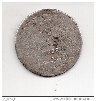 REF 1  : Monnaie Belge Demi Franc 1/2 1838 Argent Etat B LEOPOLD 2 - 1/2 Frank
