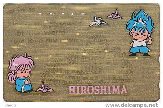 Télécarte Dorée Japon - HIROSHIMA PAIX ORIGAMI - PEACE Japan GOLD Phonecard - Friede Telefonkarte - 107 - Games