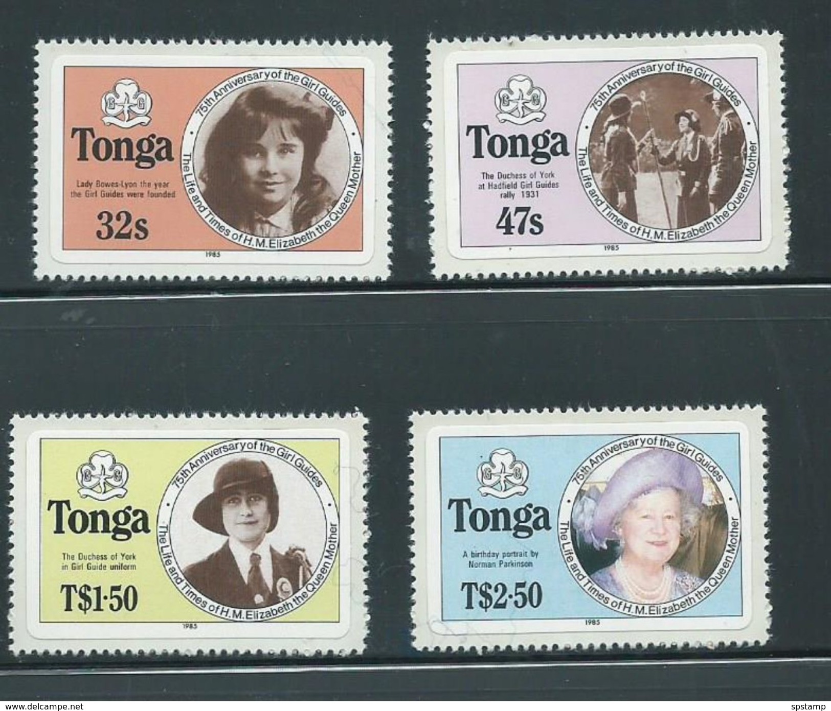 Tonga 1985 Girl Guides Anniversary Queen Mother Birthday Set 4 Self Adhesives MNH - Tonga (1970-...)