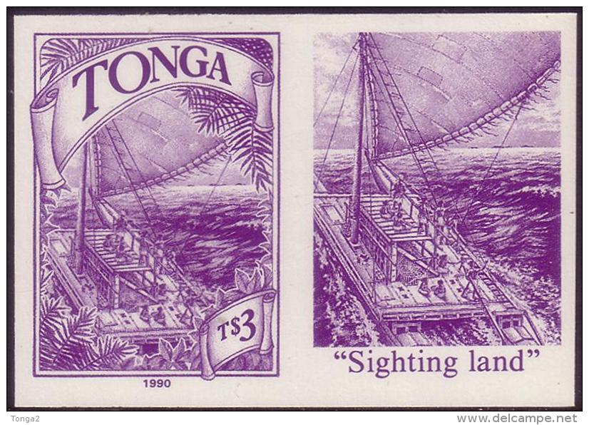 Tonga 1990 Imperf Plate Proof Pair - Ancient Navigators - Sighting Land - Tonga (1970-...)