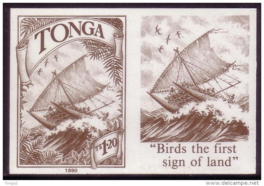 Tonga 1990 Imperf Plate Proof Pair - Ancient Navigators - Birds - Means Land Is Near - Autres & Non Classés