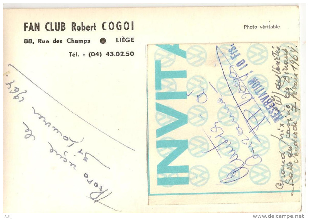 M-A @ ROBERT COGOI CHANTEUR BELGE FAN CLUB LIEGE AUTOGRAPHE MANUSCRIT - Musique Et Musiciens