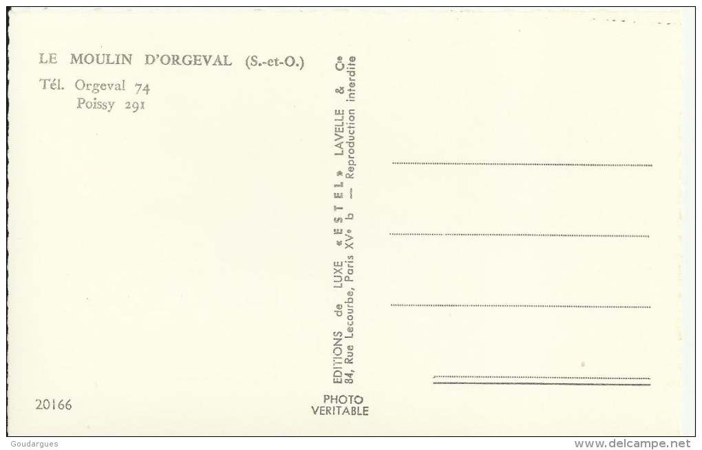 Le Moulin D'Orgeval (S.-et-O.) Tel. Orgeval 74 - Poissy 291 - Orgeval