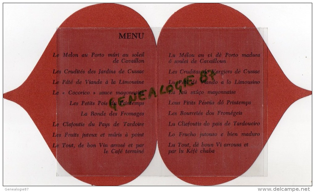 87- CUSSAC - MENU  48E FELIBREE DU LIMOUSIN- CHATAIGNE 8-7-1973 CHATAIGNES - Menükarten