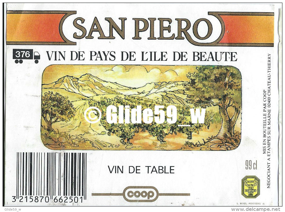 Etiquette De Vin - San Piero - Vin De Table De Pays De L'Île De Beauté - 99 Cl - COOP De Champagne - CHÂTEAU-THIERRY - Altri & Non Classificati