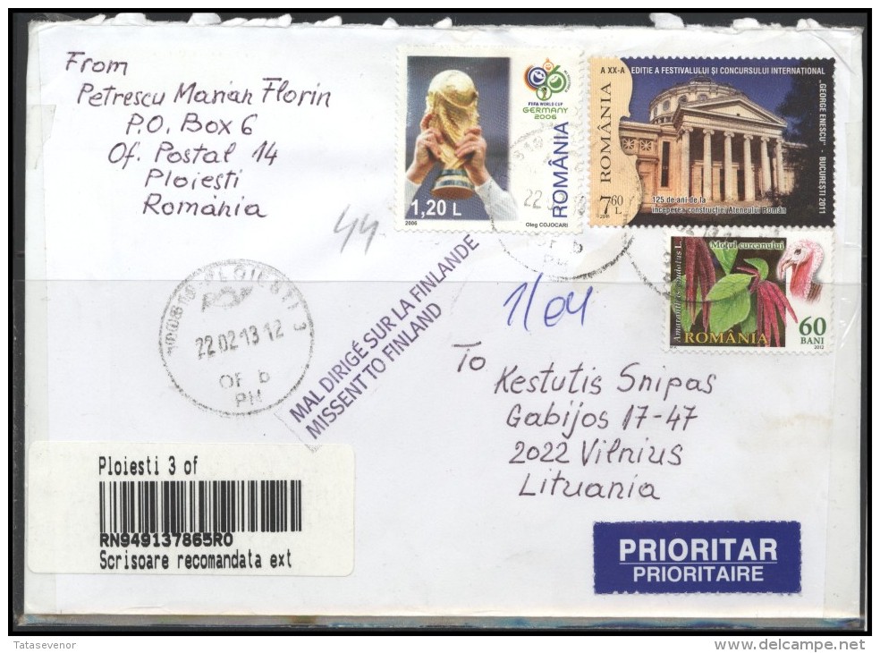 ROMANIA Postal History Brief Envelope Air Mail RO 053 Architecture Birds Flora Fruits Football World Cup 2006 - Covers & Documents