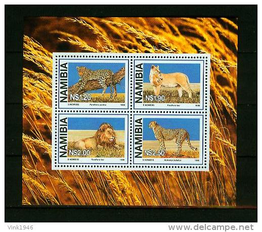 Namibia 1998,4V In Block,panter,lion,leeuw,l Eopard,luipaard,löwe,leop Ardo,lion,león,leone,,MNH /Po Stfris,(E4247) - Roofkatten