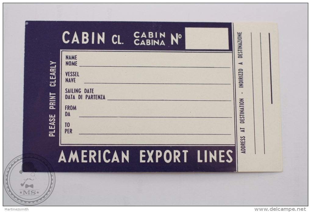 American Export Lines Blue -  Airlines Label - Original Luggage Airline Label - Sticker - Etiquetas De Equipaje