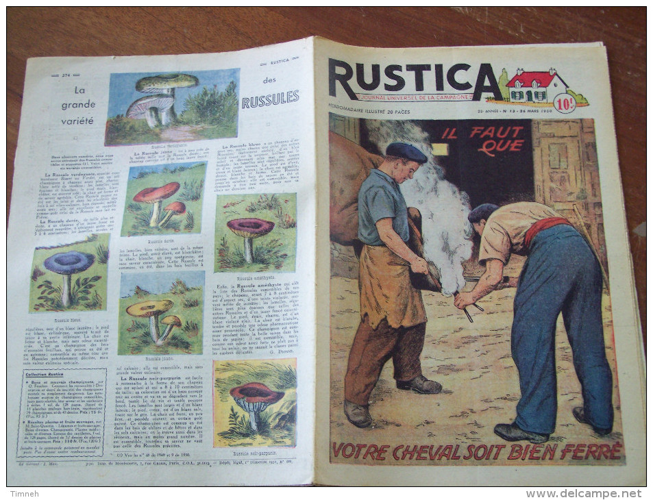 N°13 RUSTICA 26 Mars 1950 LE JOURNAL UNIVERSEL DE LA CAMPAGNE Il Faut Que Votre Cheval Soit Bien Ferré...COQ - Animals