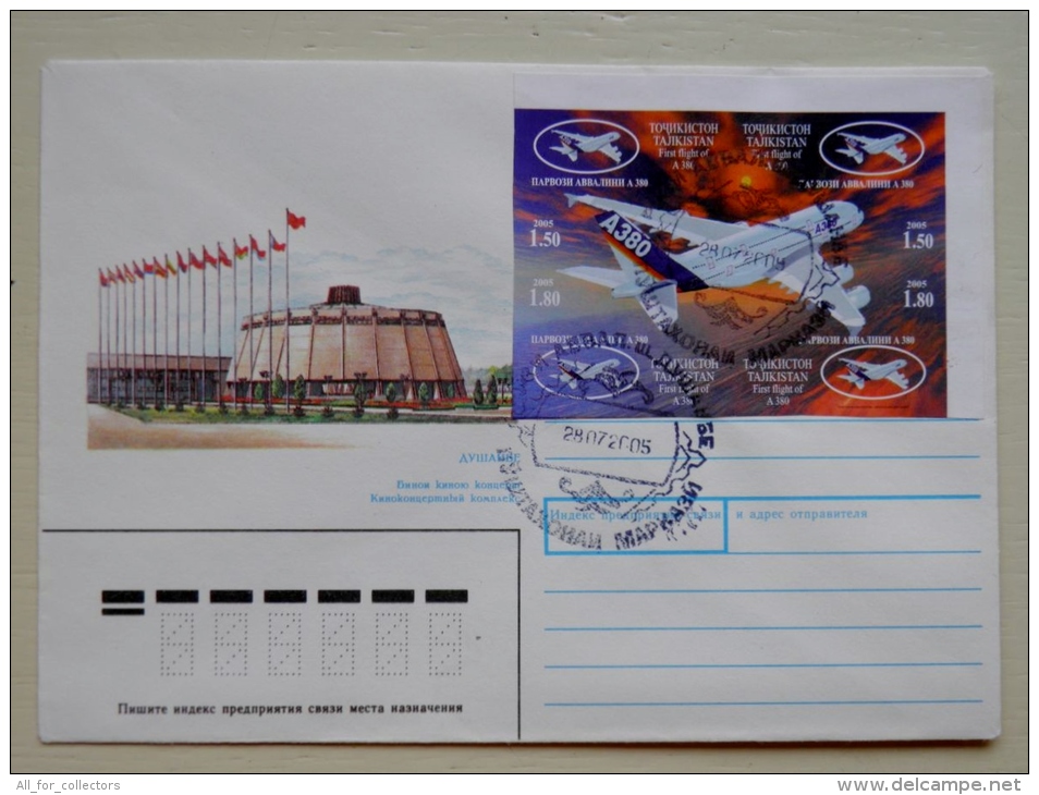 Fdc Cover From Tajikistan 2005 Avion Plane Airplane First Flight Of A-380 IMPERFORATED - Tadjikistan
