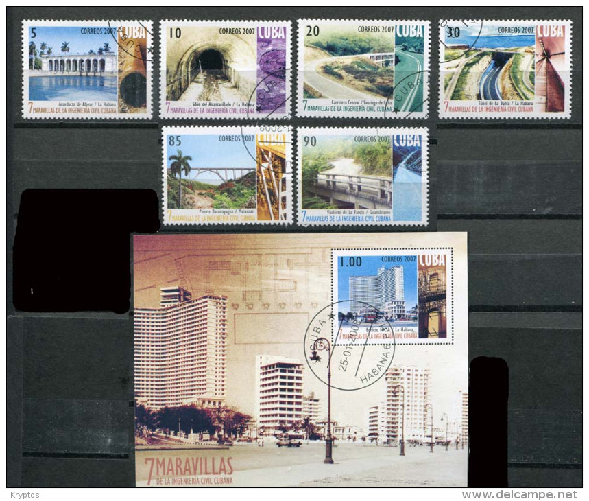 Cuba 2007 - Civil Engineering. Complete Set + Block - Used Stamps