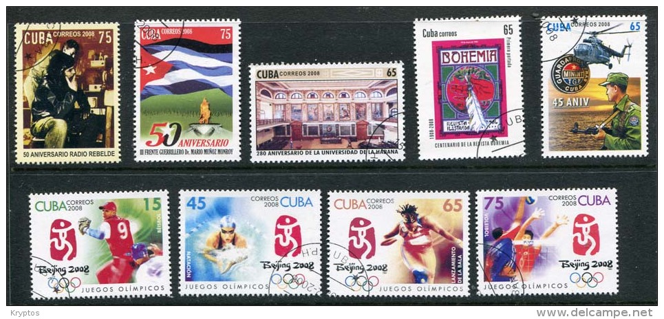 Cuba 2008 - 9 Different Stamps. (Complete Sets) - Oblitérés