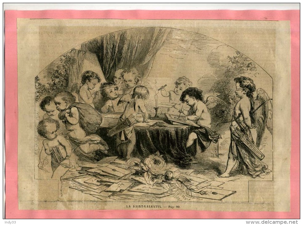 - LA SAINT VALENTIN . GRAVURE SUR BOIS DU XIXe S . DECOUPEE ET COLLEE SUR PAPIER . - Andere & Zonder Classificatie