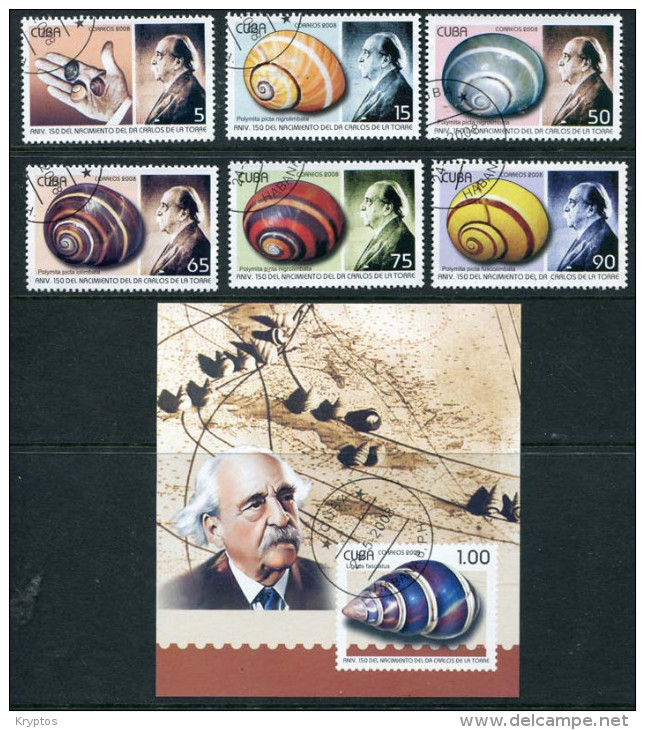 Cuba 2008 - Carlos De La Torre & Sea Shells (Complete Set + 1 Block) - Gebraucht