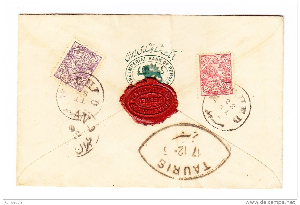 Gesiegelter Bank Brief 1903/4 Mit Mi#185,188 Ab Meched Nach Tauris Mit AK Stempel - Iran