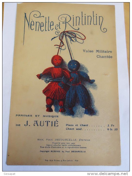 RARE PARTITION  NENETTE ET RINTINTIN 1918  VALSE MILITAIRE CHANTEE   AUTIE - Scores & Partitions