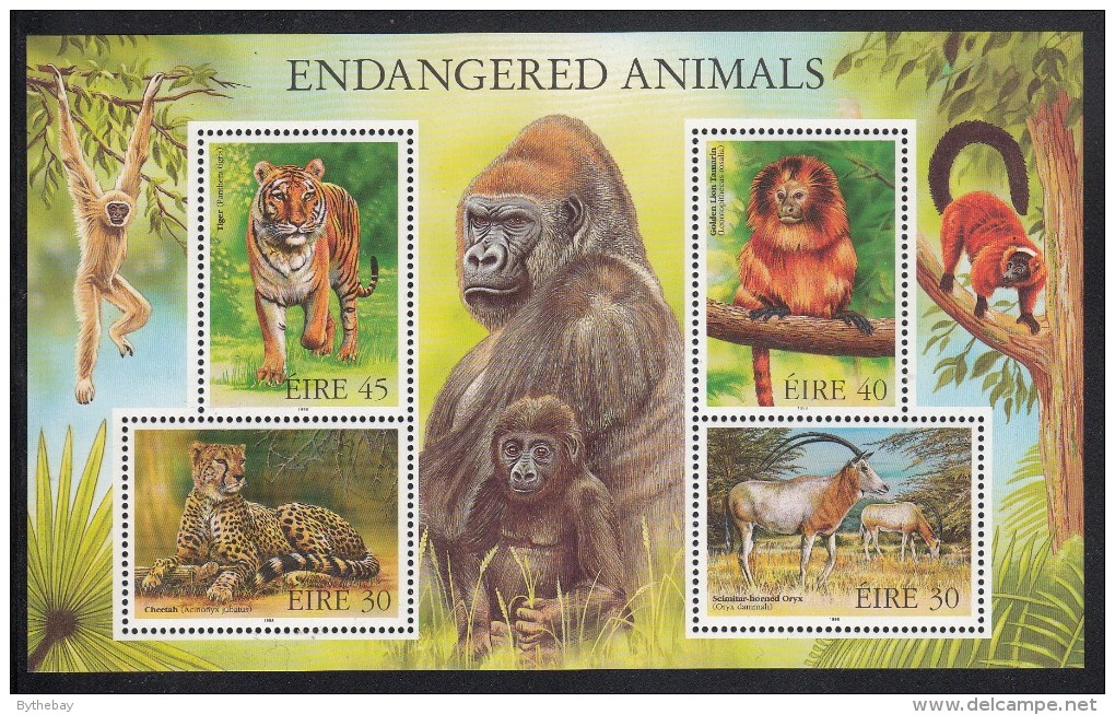 Ireland MNH Scott #1156a Souvenir Sheet Of 4 Cheetah, Oryx, Golden Lion Tamarin, Tiger - Endangered Animals - Ungebraucht