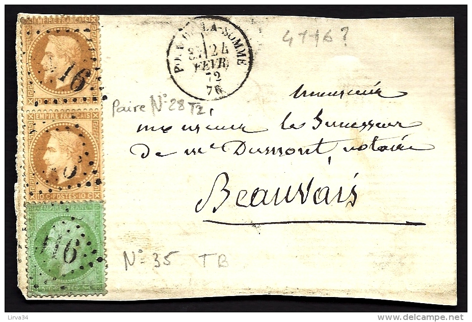 DEVANT DE LETTRE CLASSIQUE AVEC RARE EMPIRE N° 35 5ct VERT-PÂLE ET PAIRE N° 28 TII DE  FVR. 1872- - 1849-1876: Classic Period