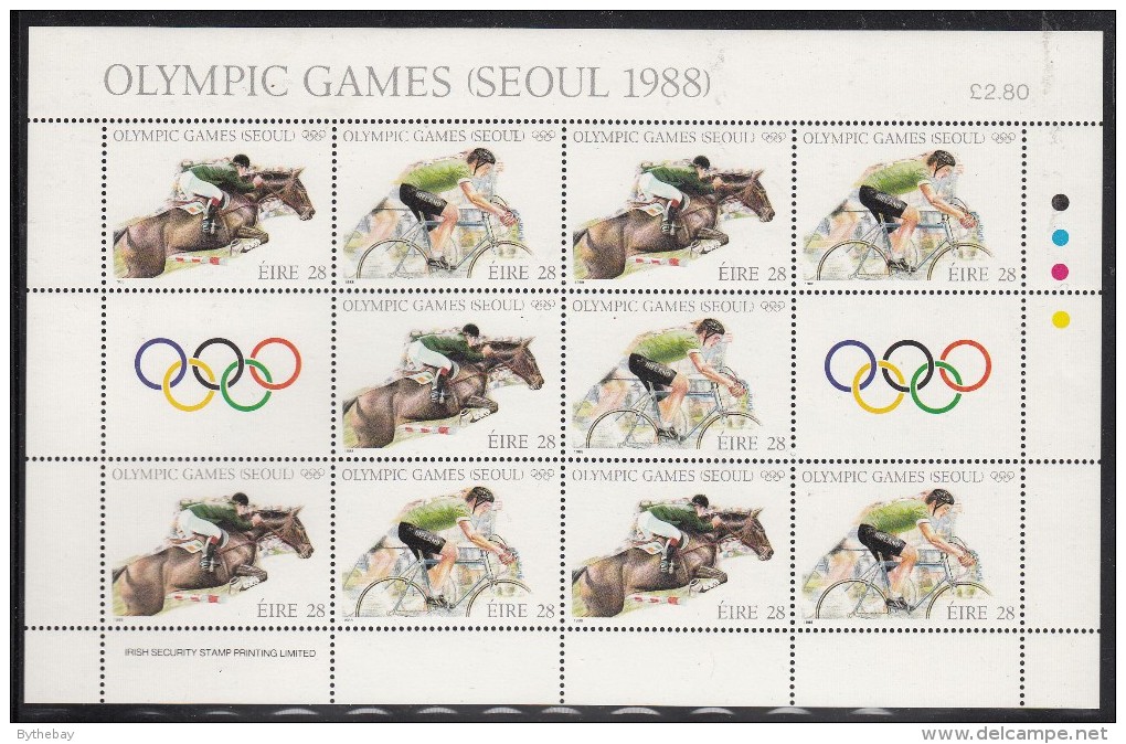 Ireland MNH Scott #713a Minisheet Of 5 Pairs Equestrian, Cycling - 1988 Summer Olympics Seoul - Hojas Y Bloques