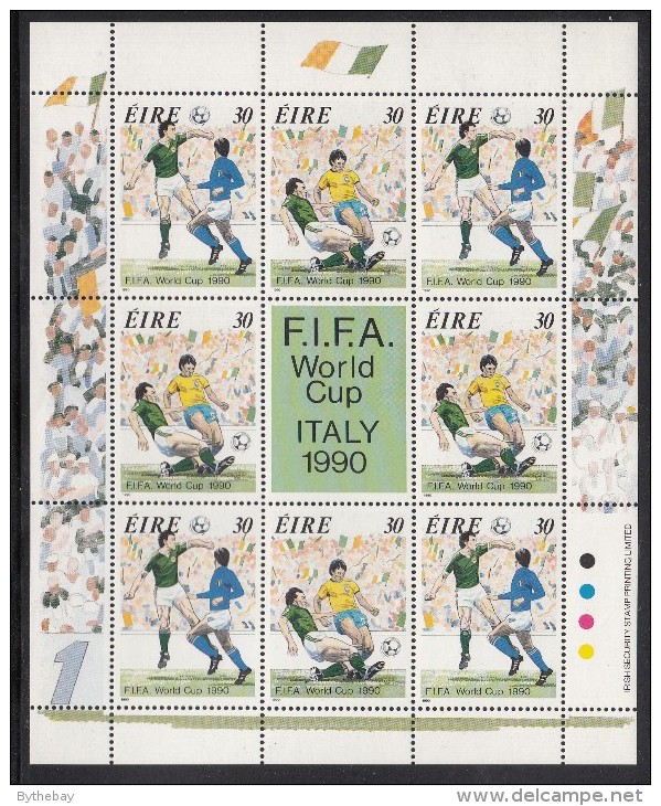 Ireland MNH Scott #800a Minisheet Of 4 Pairs Tackle, Heading The Ball - 1990 World Cup Soccer Championships - Hojas Y Bloques
