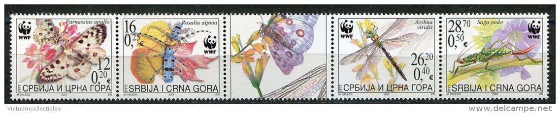 (WWF-337) W.W.F. Serbia & Montenegro / Butterfly & Insect MNH Perf Strip Stamps 2004 - Nuovi