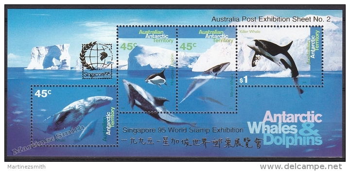 Australian Antartic Territory 1995 Yvert BF-2, Sea Fauna, Whales &amp; Dolphins Overprinted Singapore - MNH - Unused Stamps