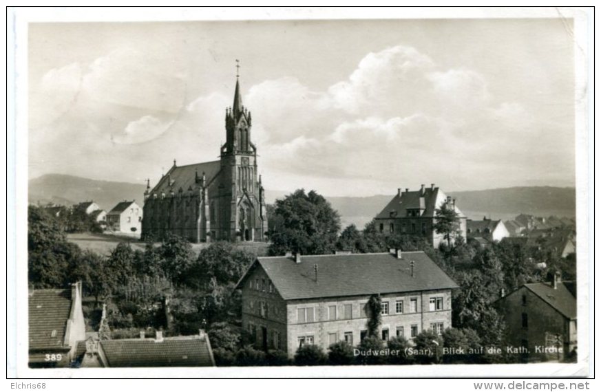 S4 Sarre Saargebiet  Carte Postale Dudweiler Kath. Kirche Avec Mi160 Pour La Suisse - Lettres & Documents
