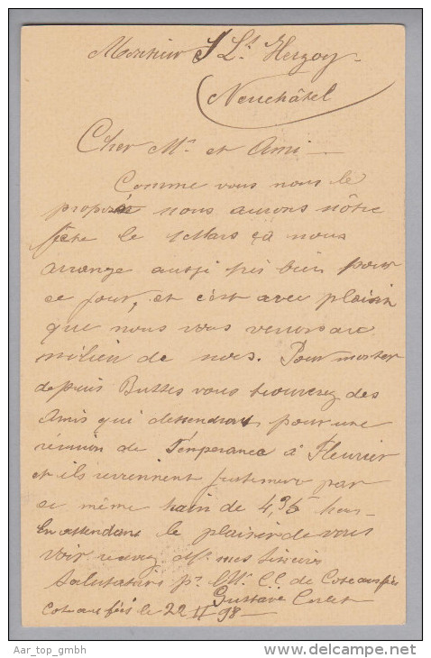 Heimat NE Côte Aux Fees 1898-02-22 Ganzsache 5 Rp. - Briefe U. Dokumente