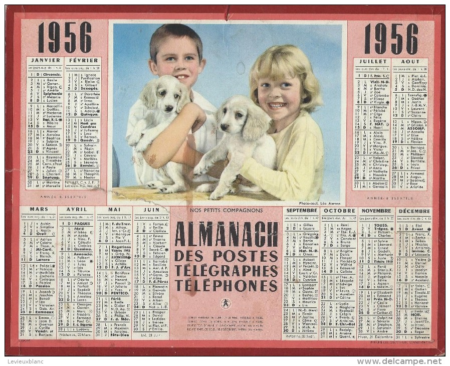 Almanach Des PTT/manque Feuillets Verso/  Nos Petits Compagnons/ 1956     CAL169 - Groot Formaat: 1941-60