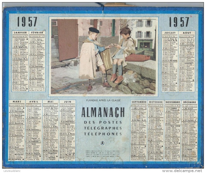 Almanach Des PTT/manque Feuillets Verso /  Flânerie Aprés La Classe/ 1957     CAL171 - Tamaño Grande : 1941-60