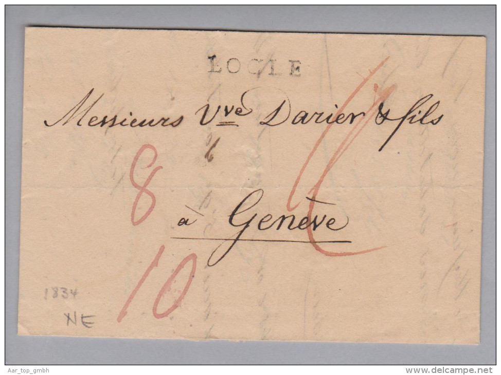 Heimat NE Locle 1834-01-29 Langstempel Brief Nach Genève - ...-1845 Vorphilatelie