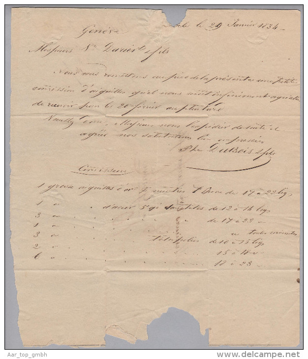 Heimat NE Locle 1834-01-29 Langstempel Brief Nach Genève - ...-1845 Prephilately