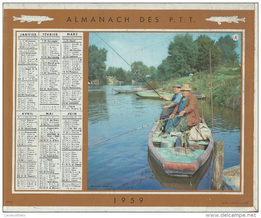 Almanach Des PTT/Avec Cahier Central / Détente / Plein Air / Seine/ 1959     CAL173 - Groot Formaat: 1941-60