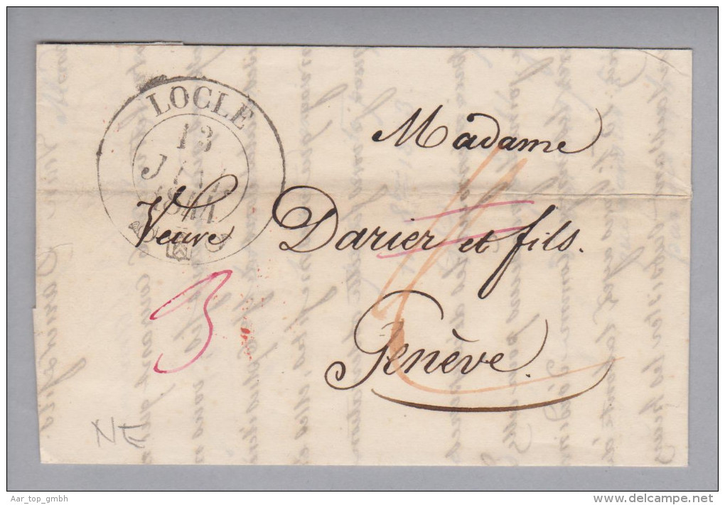 Heimat NE Locle 1844-01-13 2-Kreis-Stempel Brief Nach Genève - ...-1845 Préphilatélie