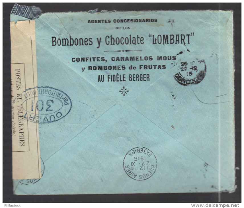 ARGENTINE 1914/1918 Usages Courants Obl. S/enveloppe Censure Militaire Française - Covers & Documents