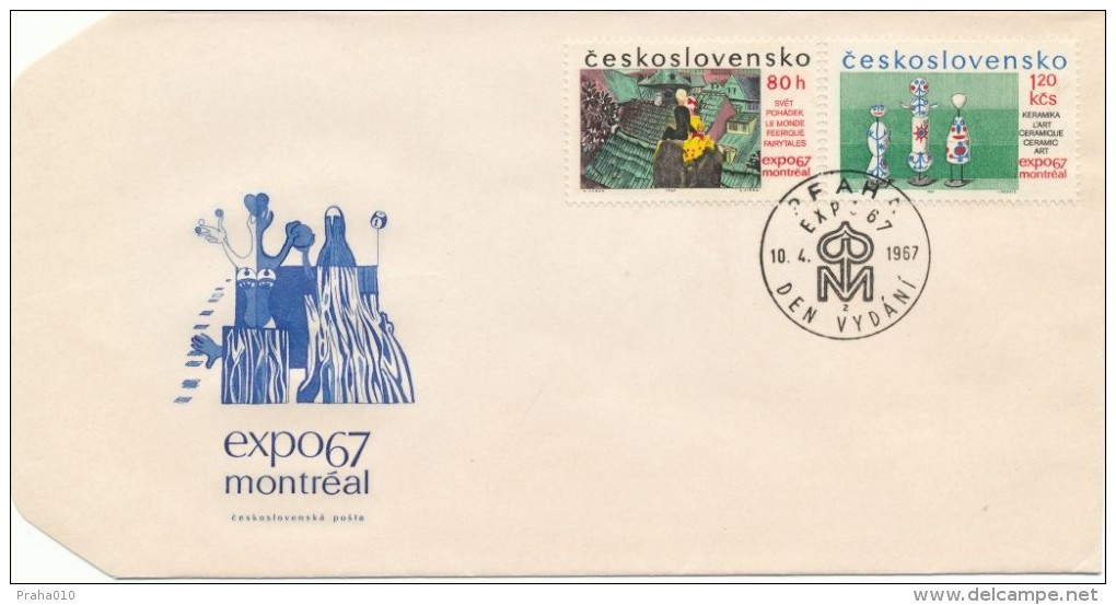 Czechoslovakia / First Day Cover (1967/07 C) Praha (2): Expo 67 Montreal (80h - Fairytales, 1,20 Kcs - Ceramic Art) - 1967 – Montreal (Canada)