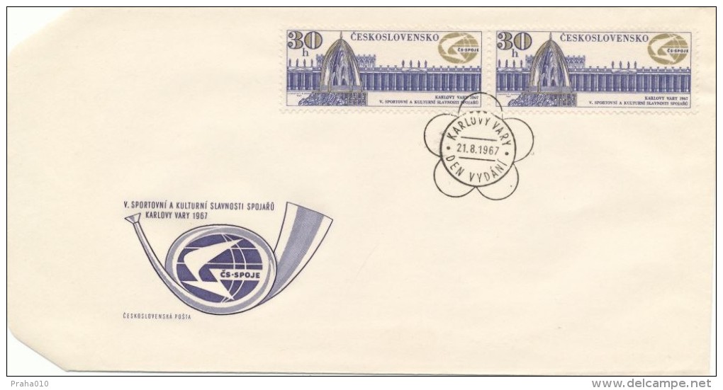 Czechoslovakia / First Day Cover (1967/22) Karlovy Vary: Sporting & Cultural Festivities Workers In Telecommunications - Thermalisme