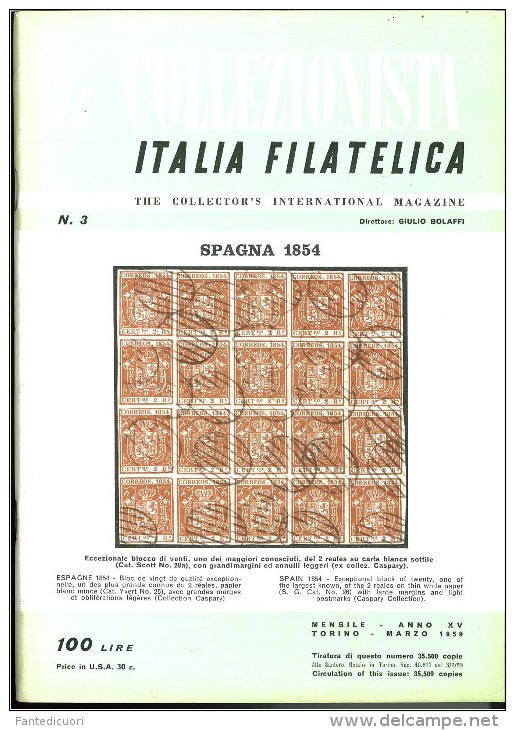 Rivista Il Collezionista, Bolaffi Editore N. 3 Anno 1959 - Italien (àpd. 1941)