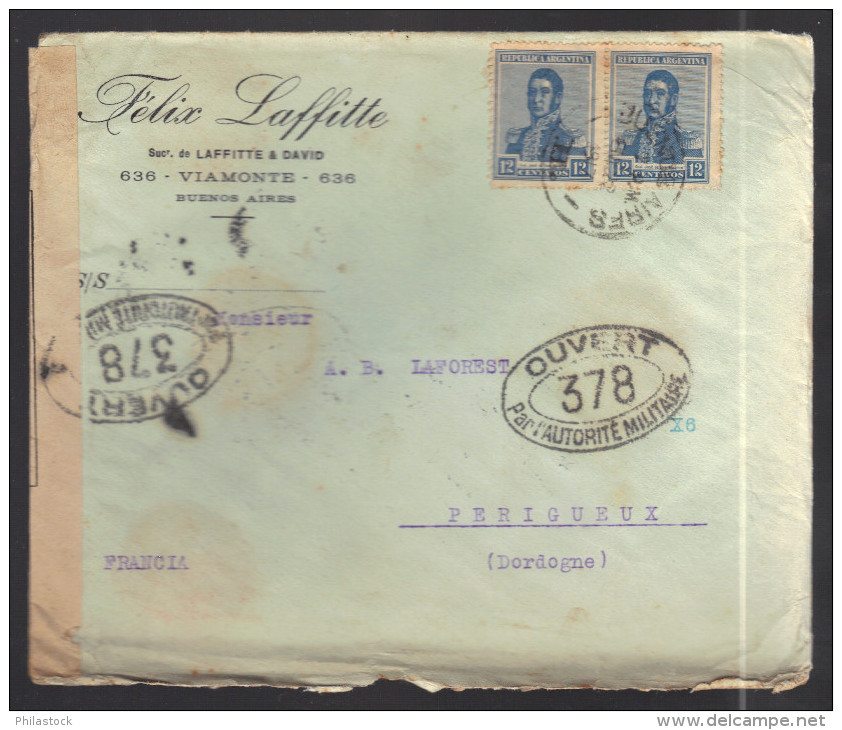 ARGENTINE 1914/1918 Usages Courants Obl. S/enveloppe Censure Militaire Française - Lettres & Documents