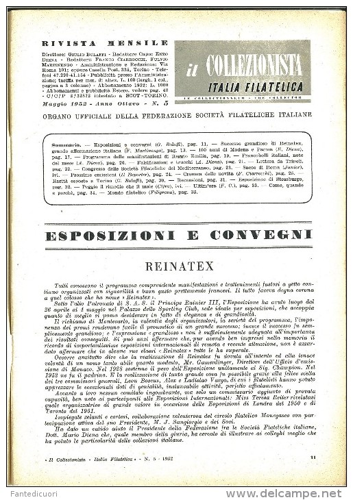 Rivista Il Collezionista, Bolaffi Editore N. 5 Anno 1952 - Italiano (desde 1941)
