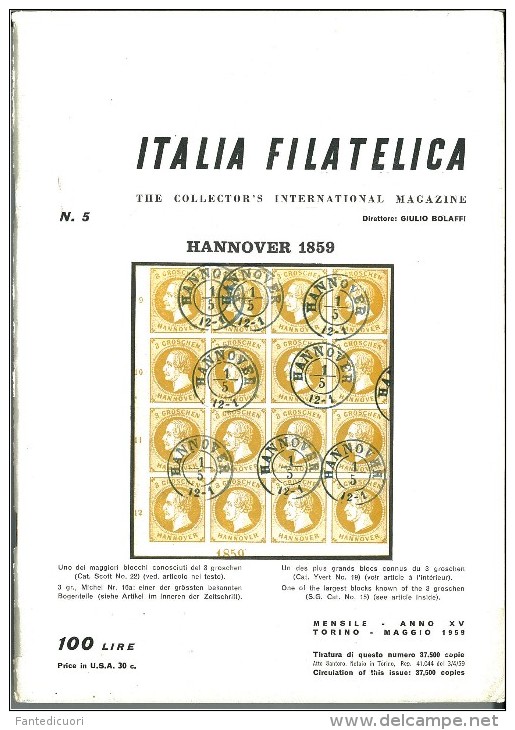 Rivista Il Collezionista, Bolaffi Editore N. 5 Anno 1959 - Italiaans (vanaf 1941)