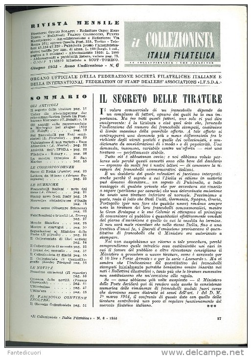 Rivista Il Collezionista, Bolaffi Editore N. 6 Anno 1955 - Italienisch (ab 1941)