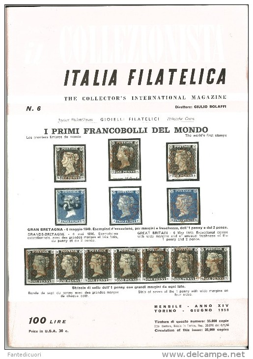 Rivista Il Collezionista, Bolaffi Editore N. 6 Anno 1958 - Italiaans (vanaf 1941)