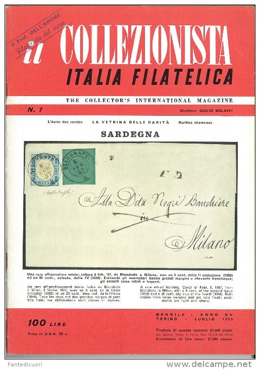 Rivista Il Collezionista, Bolaffi Editore N. 7 Anno 1959 - Italiaans (vanaf 1941)