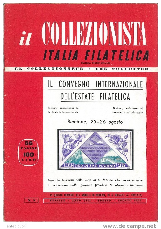 Rivista Il Collezionista, Bolaffi Editore N. 8 Anno 1952 - Italian (from 1941)