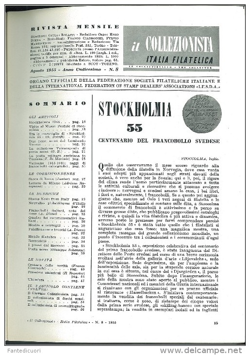 Rivista Il Collezionista, Bolaffi Editore N. 8 Anno 1955 - Italian (from 1941)