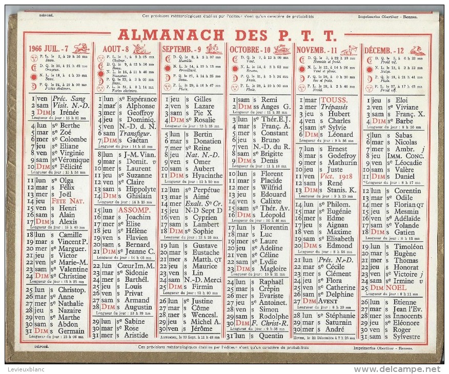 Almanach Des PTT/manque Des Feuillets Au Verso /Les Gorges Du Tarn  / 1966     CAL181 - Tamaño Grande : 1941-60